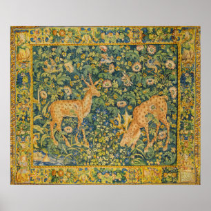 Poster PAIRE DE DAIMS, FLEURS DE FANTASIE GOTHIQUE, Vert