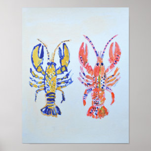 Poster Paire de homards vibrants - Art folklorique
