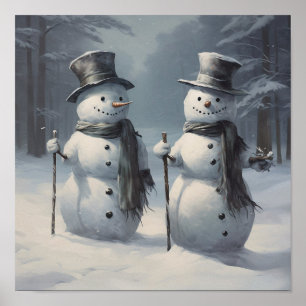 Poster Paire de Snowmen dans une forêt paisible