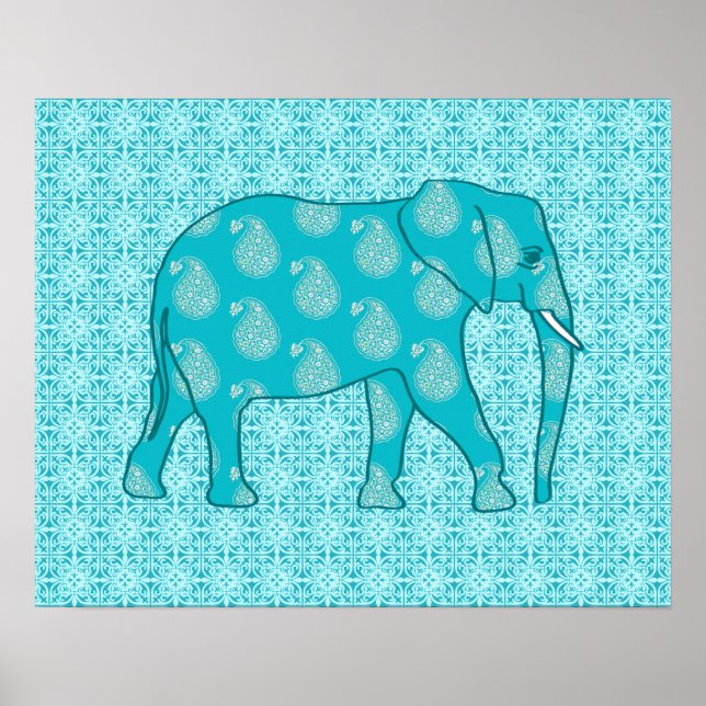 Poster Paisley - bleu turquoise et aqua (Devant)