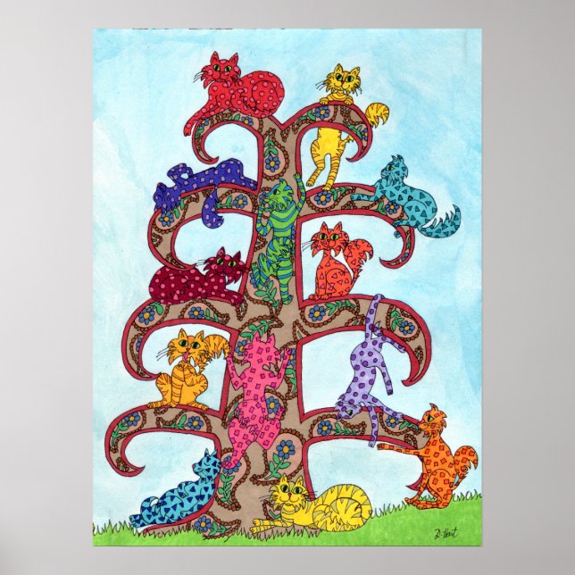Poster Paisley Cat Tree of Life (Devant)