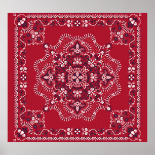 Poster Paisley, crânes, bandana, design carré.