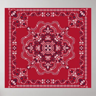 Poster Paisley, crânes, bandana, design carré.
