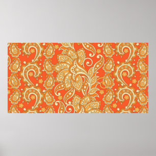 Poster Paisley Floral ethnique sans couture Motif. Arabe