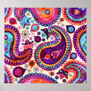 Poster Paisley Floral Indian Ornement sans fil