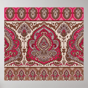 Poster Paisley floral indien, motif de mandala ethnique.
