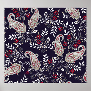 Poster Paisley indien traditionnel, motif sans soudure.