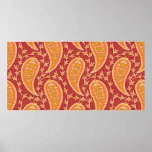 Poster Paisley motif. Concombre turc. Maroon-orange c