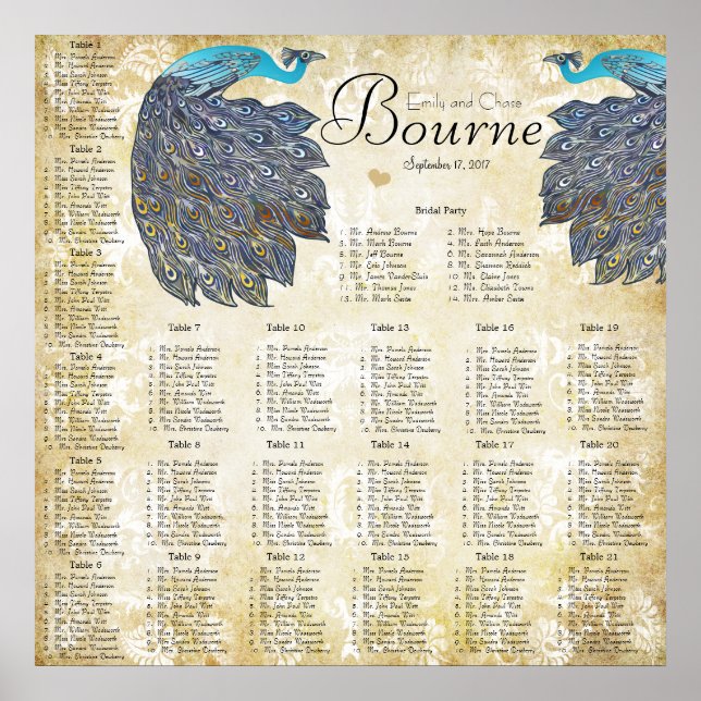 Poster Paisley Peacock Couleurs Réception Carte de siège (Devant)