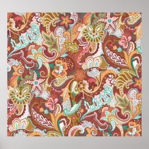 Poster Paisley sans couture : motif arrière - plan élégan