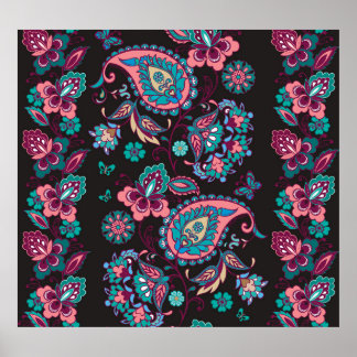 Poster Paisley Stripe : Noir Décoratif Sans Seamless