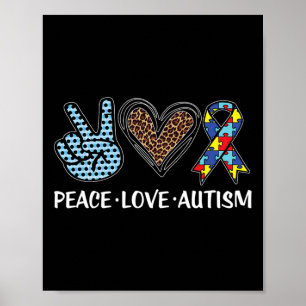 Poster Paix Amour Autisme Puzzle Pièces Ruban Autisme Awa