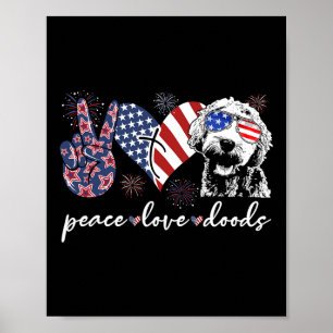 Poster Paix Amour Doods Goldendoodle Drapeau Usa Doodle 4