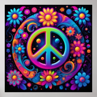 Poster Paix, amour et fleurs