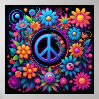 Poster Paix, amour et fleurs