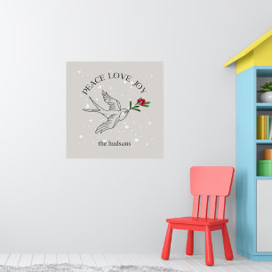 Poster Paix Amour Joie Oiseau de Neige Noël Vacances