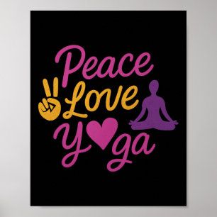 Poster Paix Amour Yoga Écriture Graphique Magenta Or