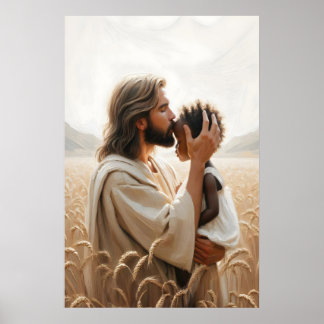 Poster Paix en Christ Jésus et enfant noir Art chrétien W