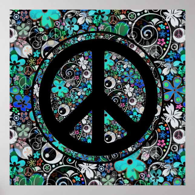 Poster PAIX FLOWER POWER signe II + votre arrière - plan (Devant)
