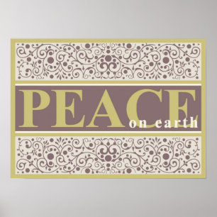 Poster Paix sur Noël crème pourpre d'or fleuri de la
