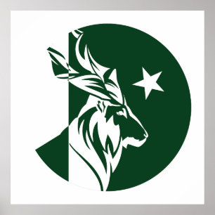 Poster Pakistan Markhor Pakistan drapeau animal national 
