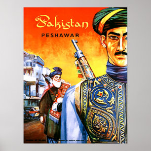 Poster Pakistan, soldats de Peshawar, voyage vintage