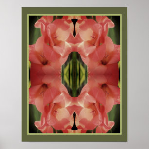 Poster Pale Pêche Gladiolus Miroir Fleur Abstrait