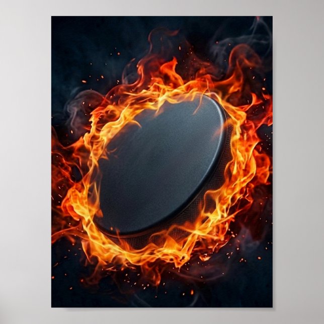 Poster Palet de hockey sur glace en feu  (Devant)