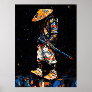 Poster Palette de Ninja Cyber Couteau Néon Orange Impasto
