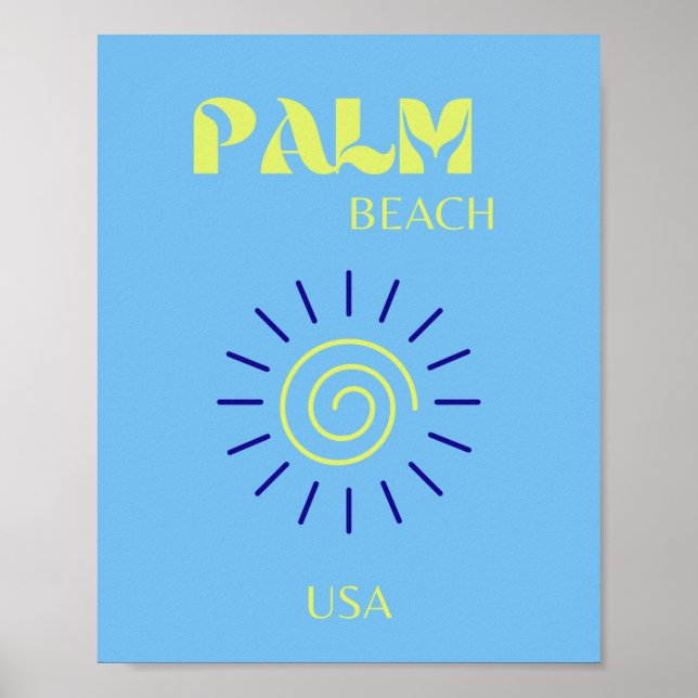 Poster Palm Beach, Art Voyage, Floride, Preppy, Bleu (Devant)