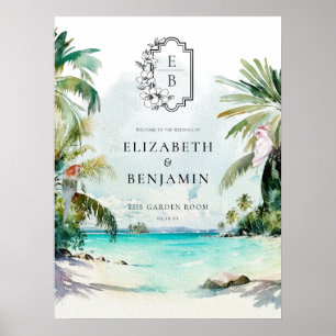 Poster Palm de Plage Tropical Bienvenue du Mariage Mono