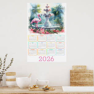 Poster Palm Garden Serenity : Calendrier Flamant 2026