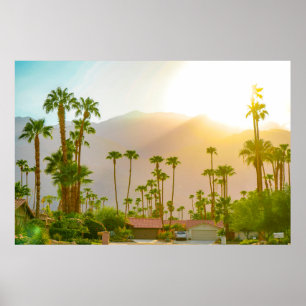 Poster Palm Springs coucher de soleil avec montagnes et p