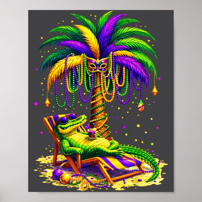Poster Palm Tree Mardi Gras Hawaiian Trocal Louisiana All (Devant)