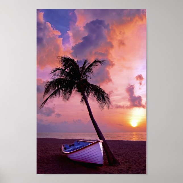 Poster Palme de bateau Tropical Sunset Beach (Devant)
