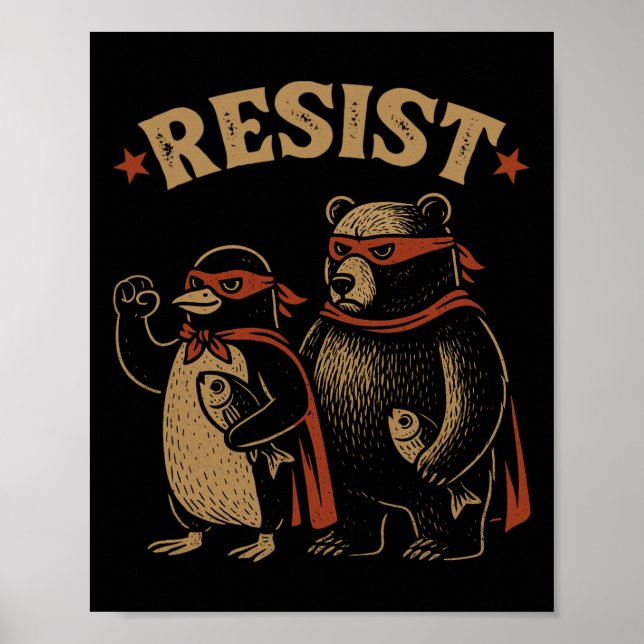 Poster Palmes d'ours de pingouin vers le haut résiste à d (Devant)