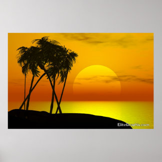 Poster Palmier et coucher du soleil