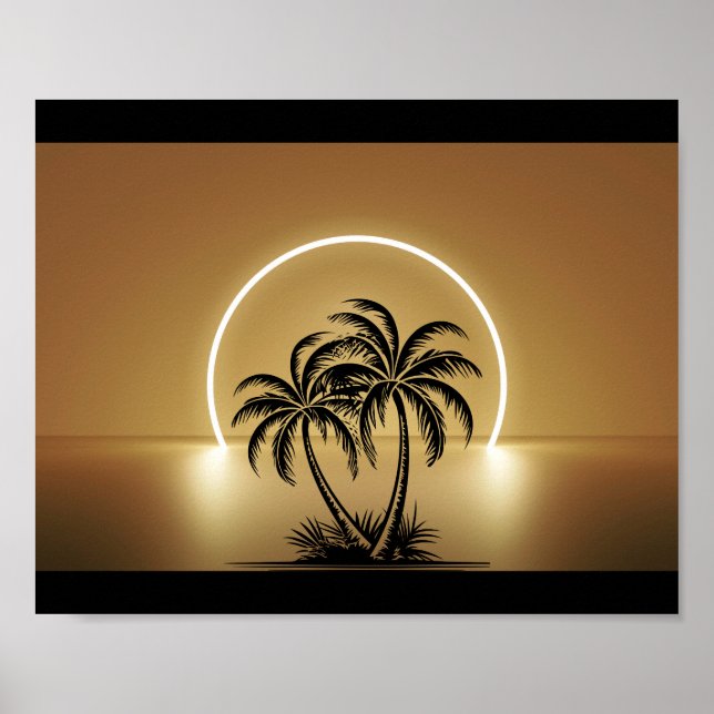 Poster Palmier noir et or Art tropical imprimable (Devant)