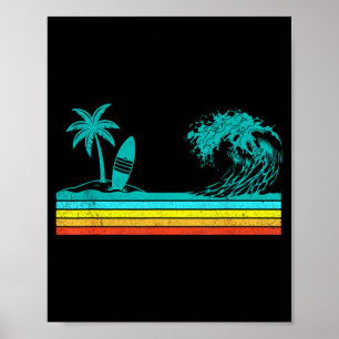 Poster Palmier Rétro Plage Tropicale Hawaïenne Planche De