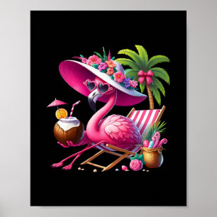 Poster Palmier Rose Flamant Rose Plage Tropicale Été Vaca