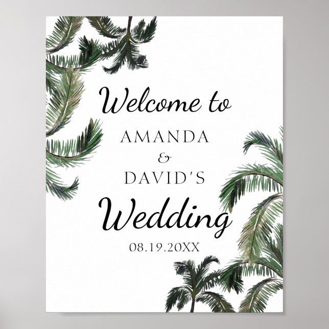 Poster Palmier tropical verdure Plage Mariage Bienvenue (Devant)