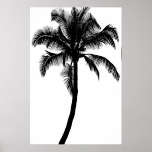 Poster Palmier tropicale hawaïenne rétro Silhouette Noir