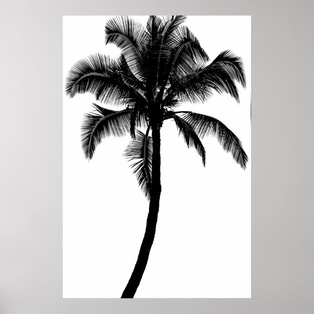 Poster Palmier tropicale hawaïenne rétro Silhouette Noir (Devant)
