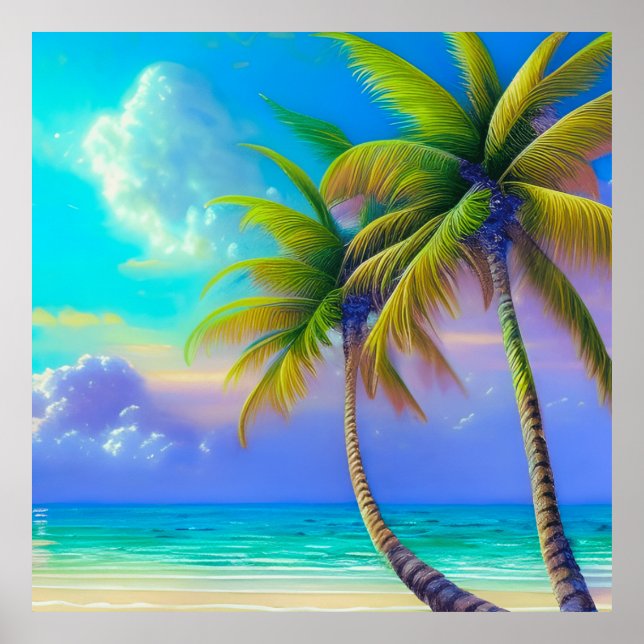 Poster Palmiers à la tombée de nuit Tropical (Devant)