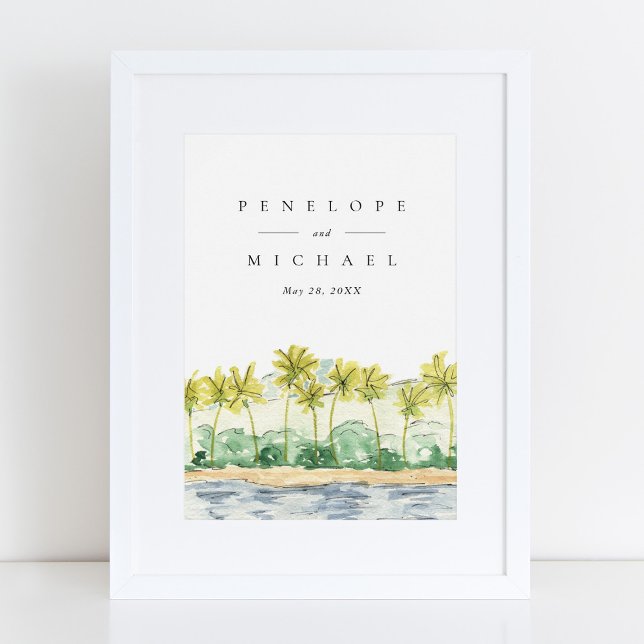 Poster Palmiers de plage aquarelle tropicale mariage (Créateur téléchargé)