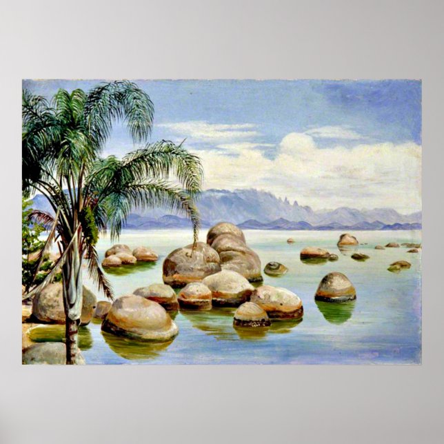 Poster Palmiers et Boulders dans la baie de Rio, Brésil (Devant)