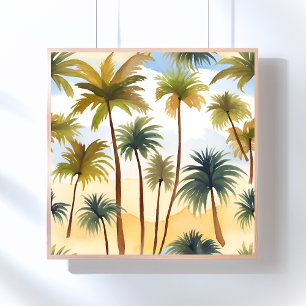 Poster Palmiers Tropicaux   Peinture Aquarelle de Plage