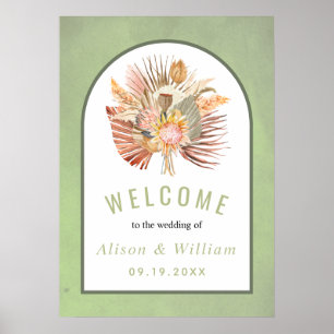 Poster Palmm et pampas herbe sauge vert accueil mariage