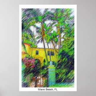 Poster Palms & Paysage - Miami Beach, collection FL