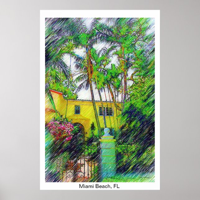 Poster Palms & Paysage - Miami Beach, collection FL (Devant)